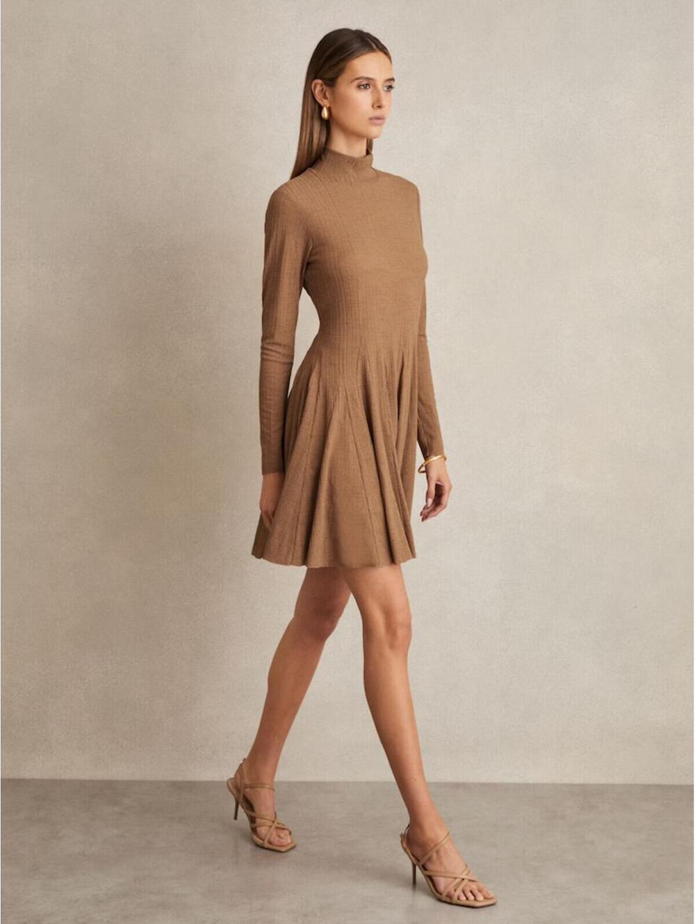 Reiss Camel Jersey Flippy Dress UK12/US8